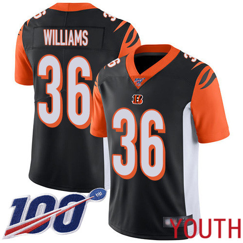 Cincinnati Bengals Limited Black Youth Shawn Williams Home Jersey NFL Footballl #36 100th Season Vapor Untouchable